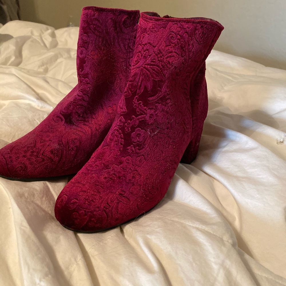 Velvet Block Heel Booties